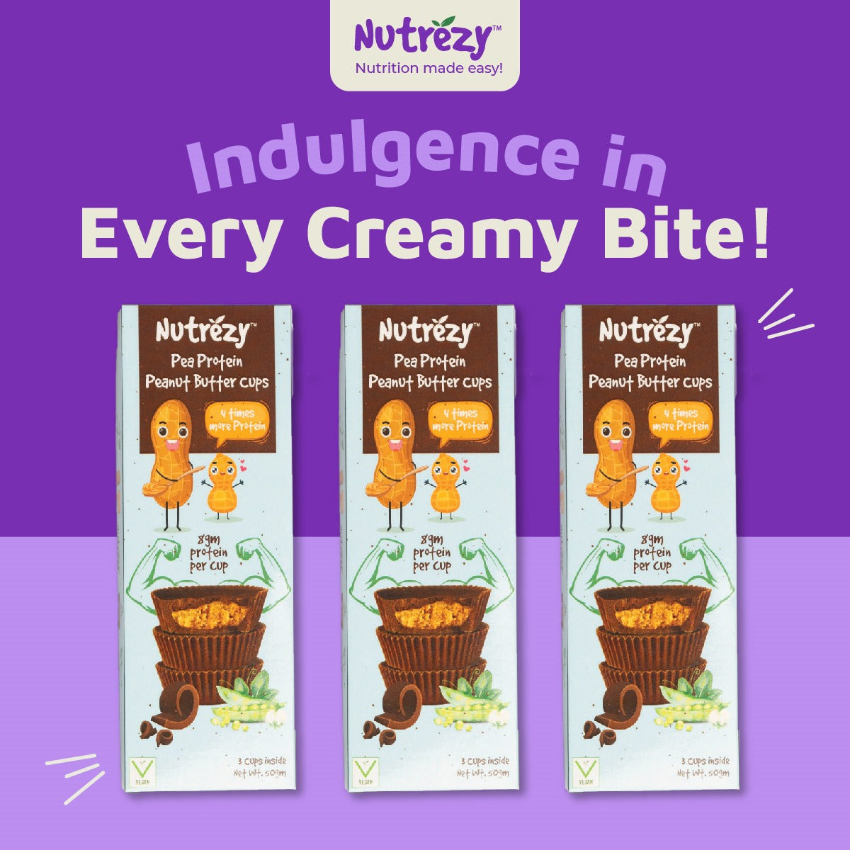 Protein Peanut Butter Cups 50gms 3pcs | Vegan