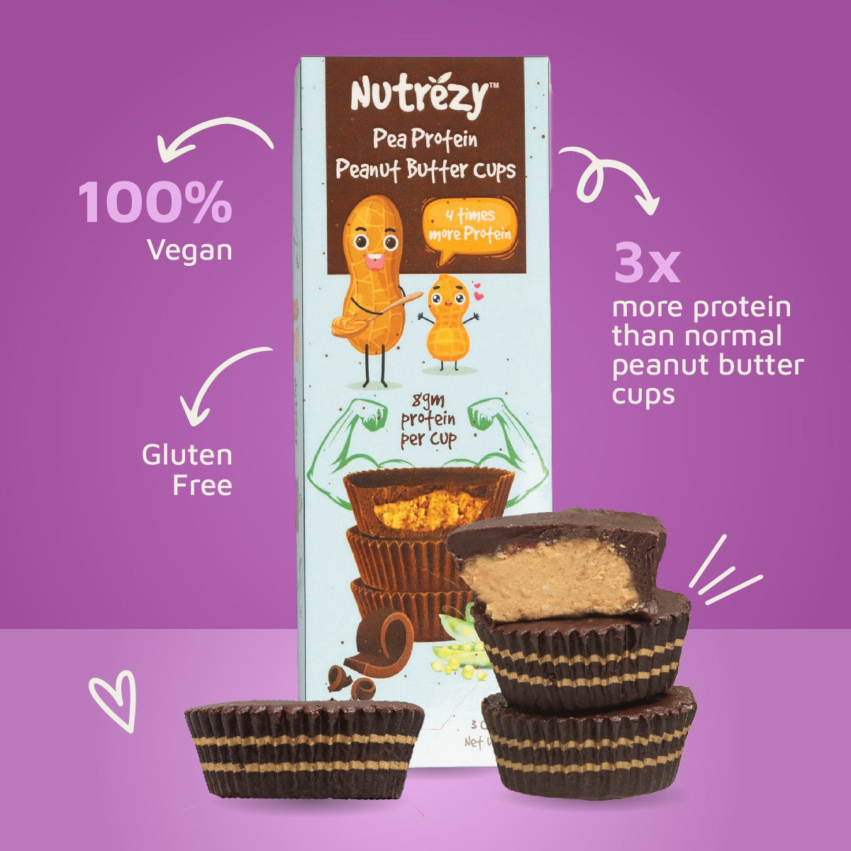 Protein Peanut Butter Cups 50gms 3pcs | Vegan