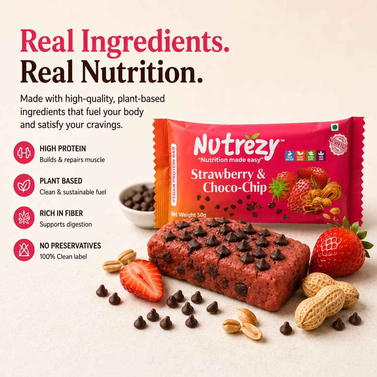 Strawberry Chocochip Bar- Pack of 6- 300 gms