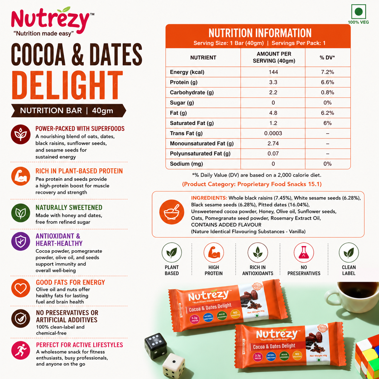 Cocoa Dates Delight Bar - Pack 0f 6 - 240gms