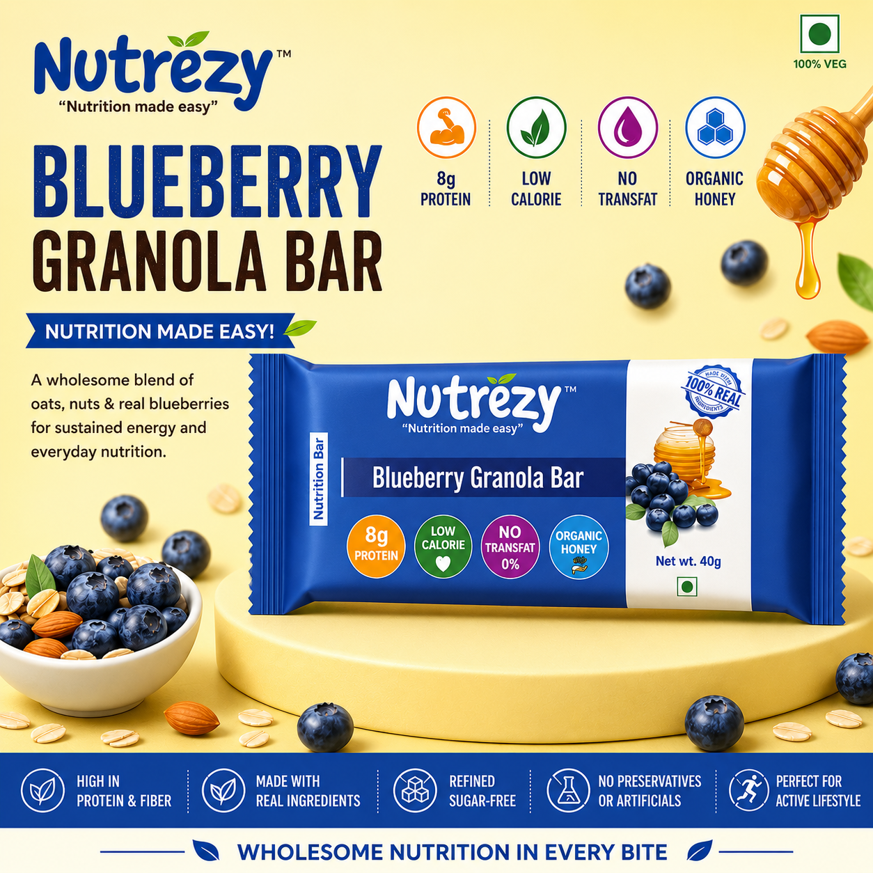 Nutrezy Blueberry Granola Bar 240gm (Pack of 6)