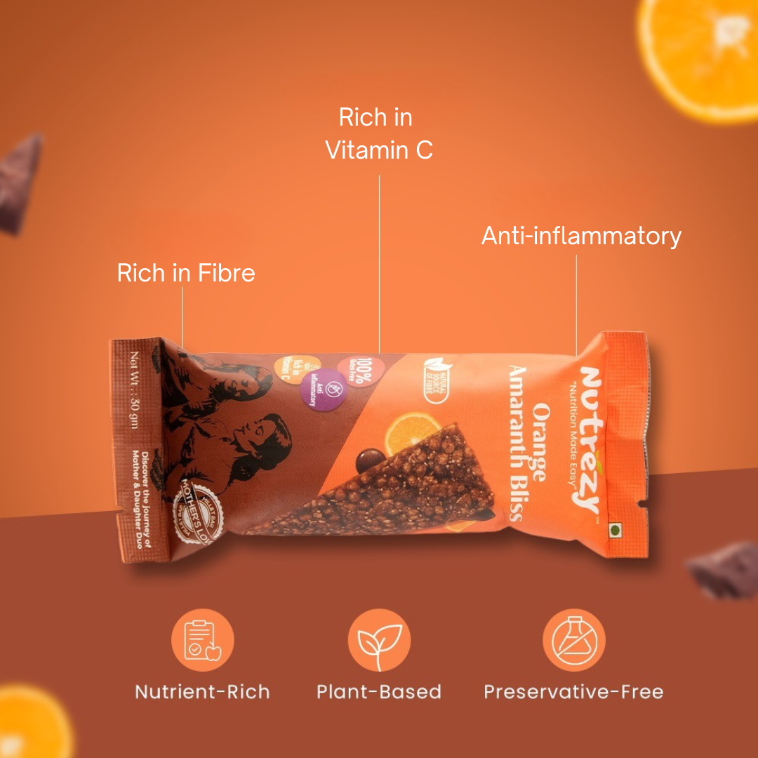 Nutrezy - Orange Amaranth Bliss Millet Bar -30 gms each-300grams (Pack of 6 bars)