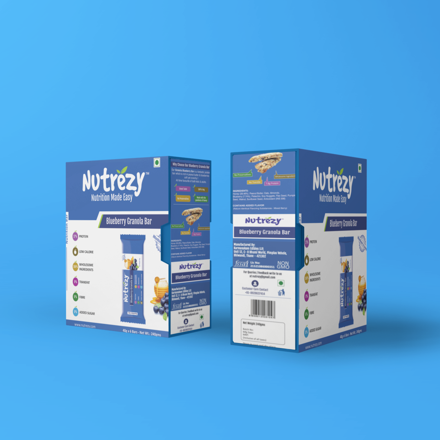 Nutrezy Blueberry Granola Bar 240gm (Pack of 6)